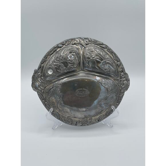 Vintage 1997 Arthur Court Divided Kids 8" Plate 3 Section Tray Rabbit Design - Picture 2 of 6